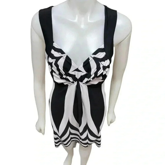Frank Lyman Black White Geometric Sleeveless Midi Dress Size 8 - Picture 4 of 10